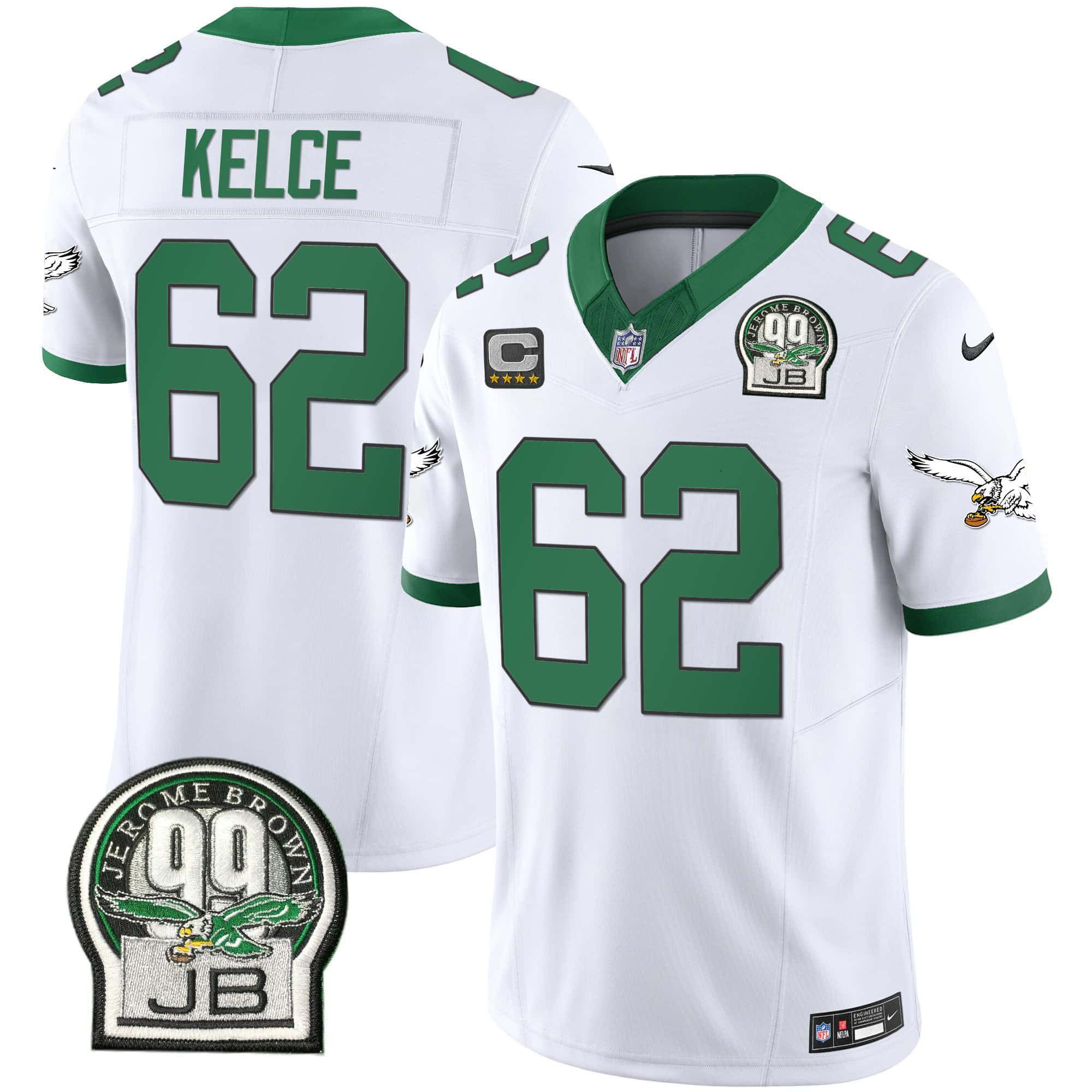 Men Philadelphia Eagles #62 Kelce White 2024 Nike Jerome Brown Patch Alternate Limited NFL Jersey